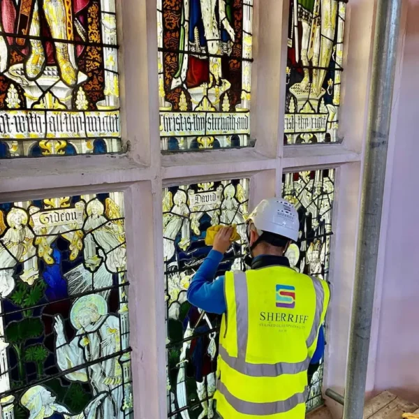 Sherriff Stained Glass specialist working on stained glass windows