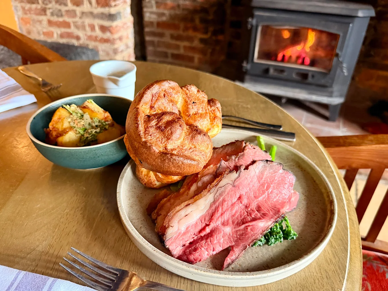 The Cockerel Sunday roast Sunday roast at The Cockerel beside the fireplace